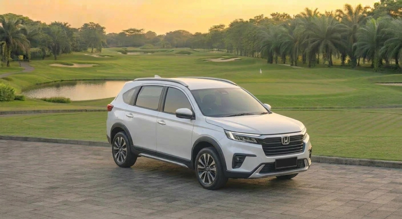 Honda BRV putih modern di jalan kota, SUV kompak nyaman untuk keluarga