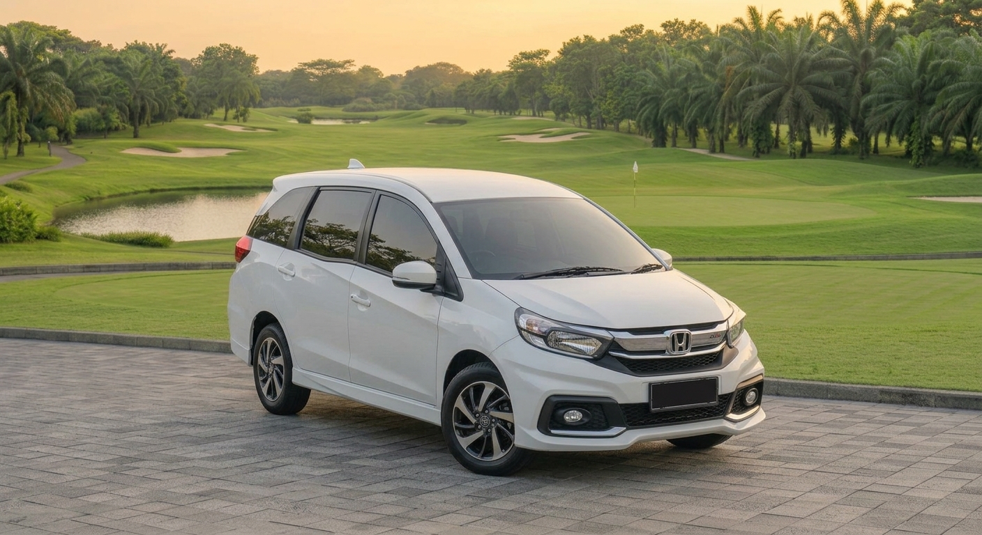 Honda Mobilio putih di jalan kota, MPV 7 penumpang nyaman dan hemat bahan bakar