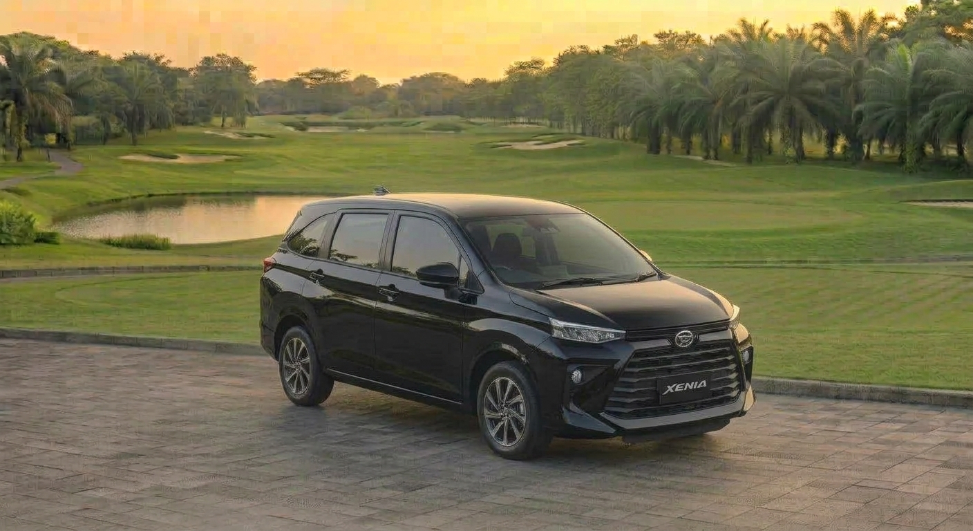 Daihatsu New Xenia silver parkir di jalanan kota cerah, MPV keluarga modern dan nyaman