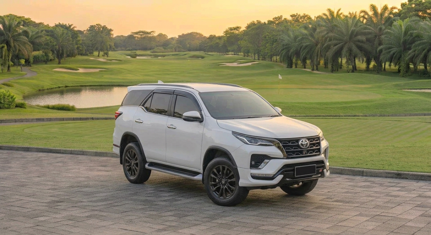 Toyota Fortuner hitam gagah di jalan, SUV premium tangguh untuk perjalanan jauh dan medan berat