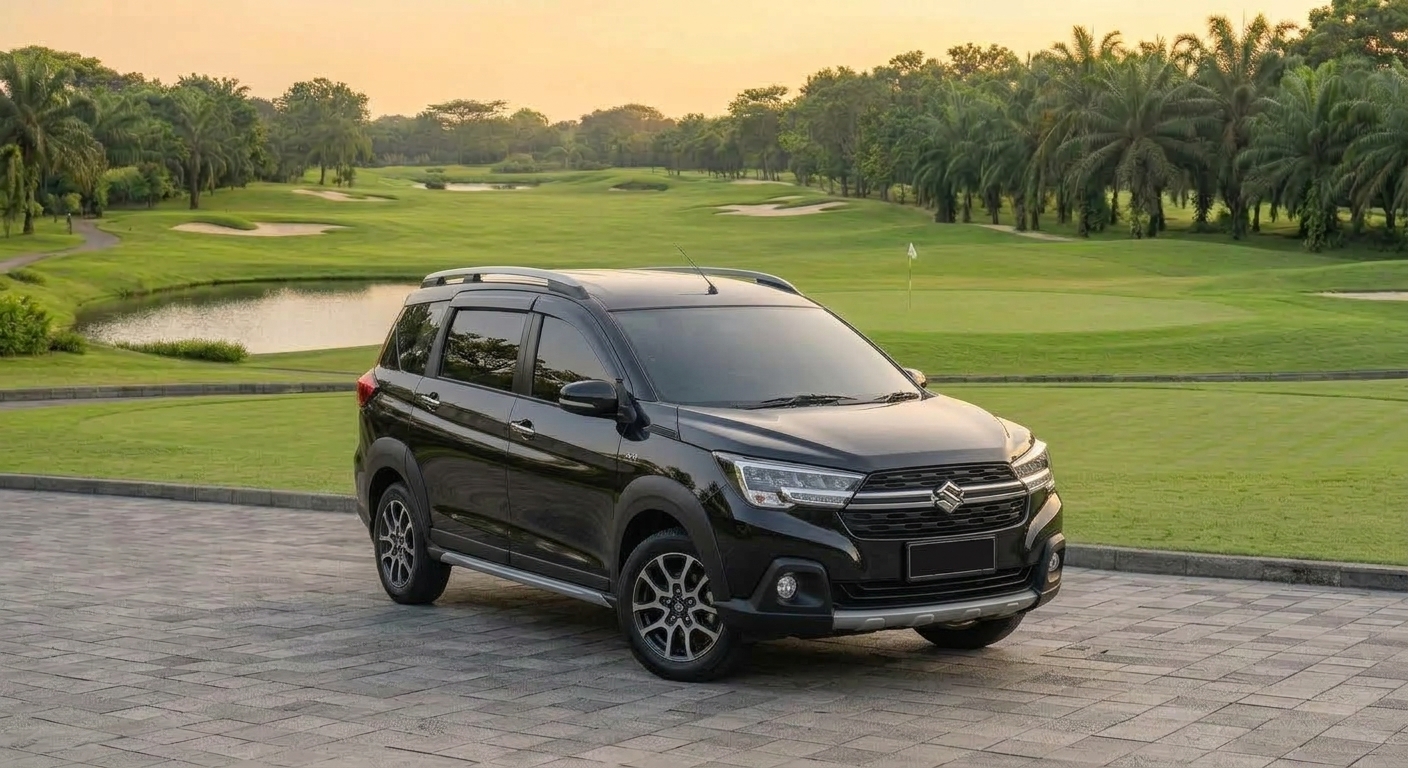 Suzuki XL7 hitam elegan di jalan tol, MPV premium 7 penumpang untuk perjalanan jauh